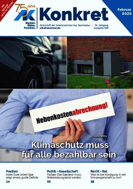 Klimaschutz muss für alle bezahlbar sein Klimaschutz muss für alle bezahlbar sein - AK-Konkret, Heft 1, Februar 2026