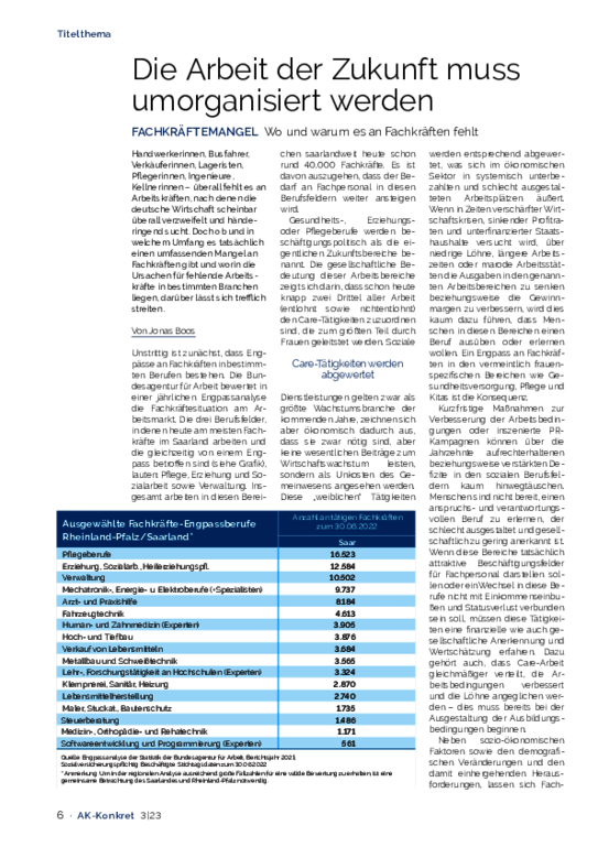 Die Arbeit der Zukunft muss umorganisiert werden (Heft 3, Juni 2023) - FACHKRÄFTEMANGEL: Wo und warum es an Fachkräften fehlt
