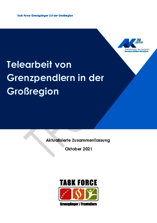 Telearbeit von Grenzpendlern in der Grossregion - Oktober 2021