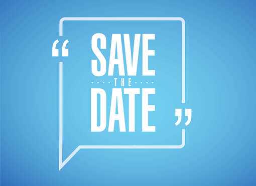 Save the Date Weißer Text "Save the Date" auf blauem Hintergrund