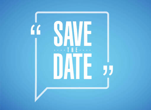 Save the Date Weißer Text "Save the Date" auf blauem Hintergrund