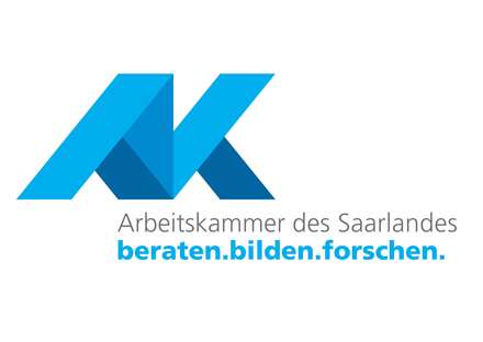 Logo, Schriftzug "Arbeitskammer des Saarlandes, beraten, bilden forschen", großes blaues AK