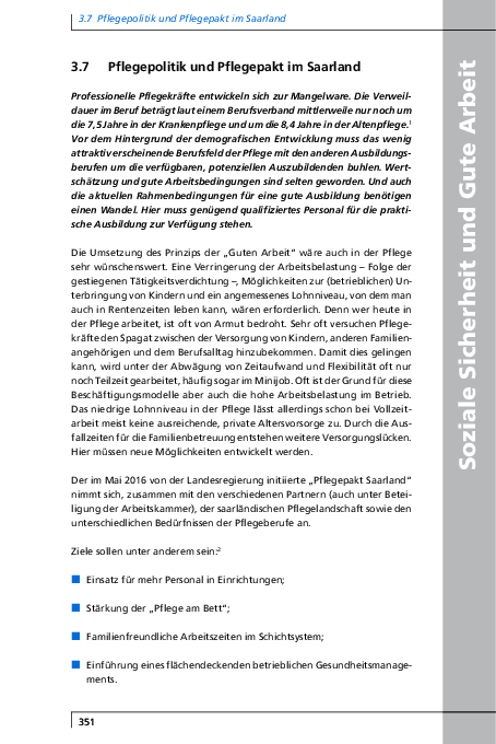 Bericht an die Landesregierung 2017: Teil II Kapitel 3.7 - Pflegepolitik und Pflegepakt im Saarland