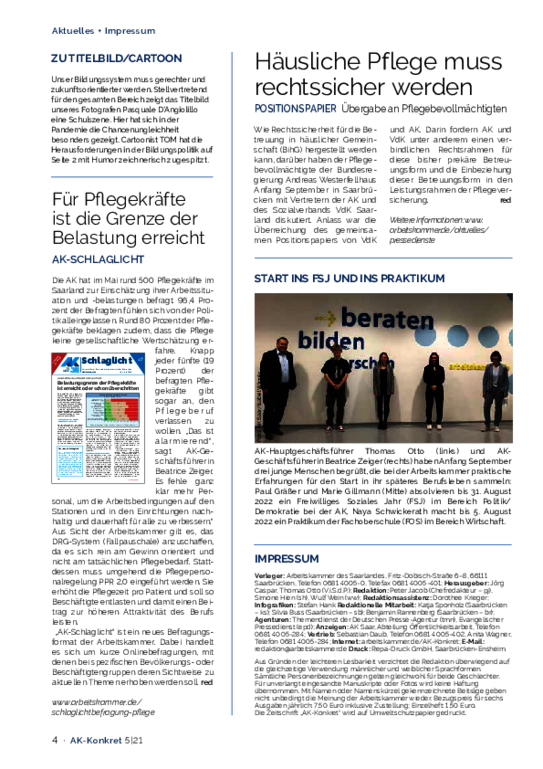 Für Pflegekräfte ist die Grenze der Belastung erreicht (Heft 5, 2021) - AK-Schlaglicht
