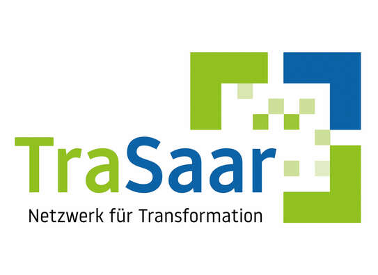 Blau-grünes Logo mit dem Schriftzug TraSaar
