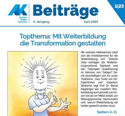 Titelblatt AK-Beiträge mit dem Schriftzug "Mit Weiterbildung die Transformation gestalten"