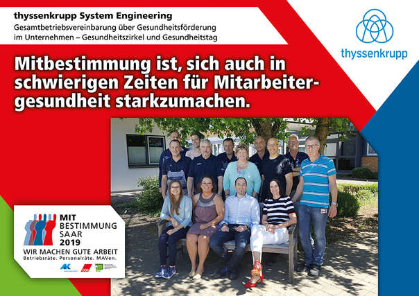 Ausstellerplakat thyssenkrupp Betriebsengeneering: Gesamtbetriebsvereinbarung über Gesundheitsförderung im Unternehmen - Gesundheitszirkel und Gesundheitstag