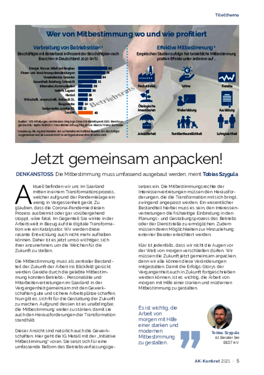 Titelthema Gute Arbeit von morgen gelingt nur mit starker Mitbestimmung - AK-Konkret April 2021