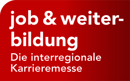 Weißer Schriftzug "job & weiterbildung" - Die interregionale Karriermesse auf rotem Hintergrund