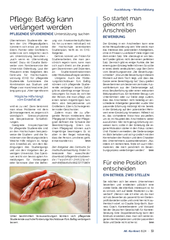 Pflege: Bafög kann verlängert werden - Pflegende Studierende - AK-Konkret, Heft 6, Dezember 2024