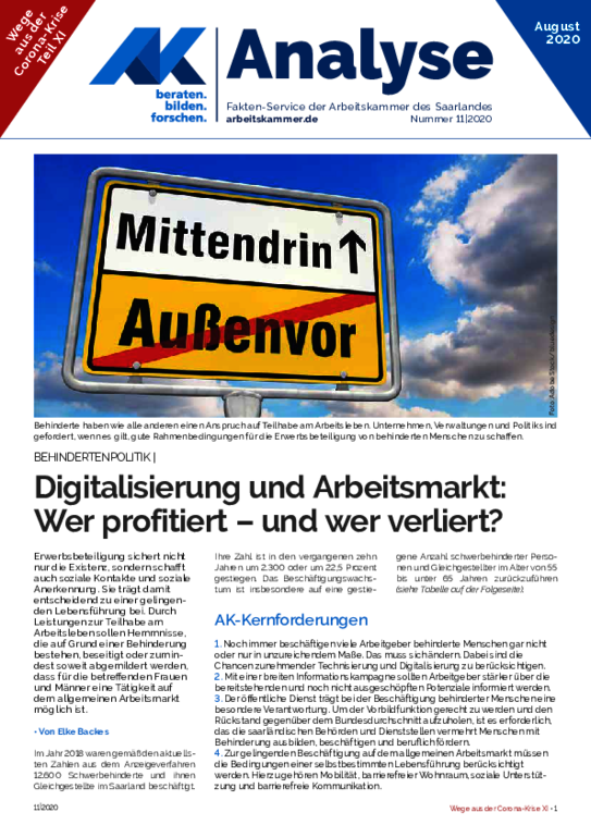 Behindertenpolitik - Digitalisierung und Arbeitsmarkt:
Wer profitiert – und wer verliert? (Ausgabe 11 - August 2020)