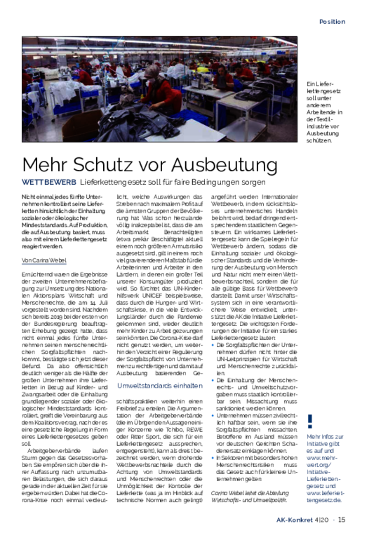 Mehr Schutz vor Ausbeutung - Heft 04/2020 - Lieferkettengesetz soll für faire Bedingungen sorgen