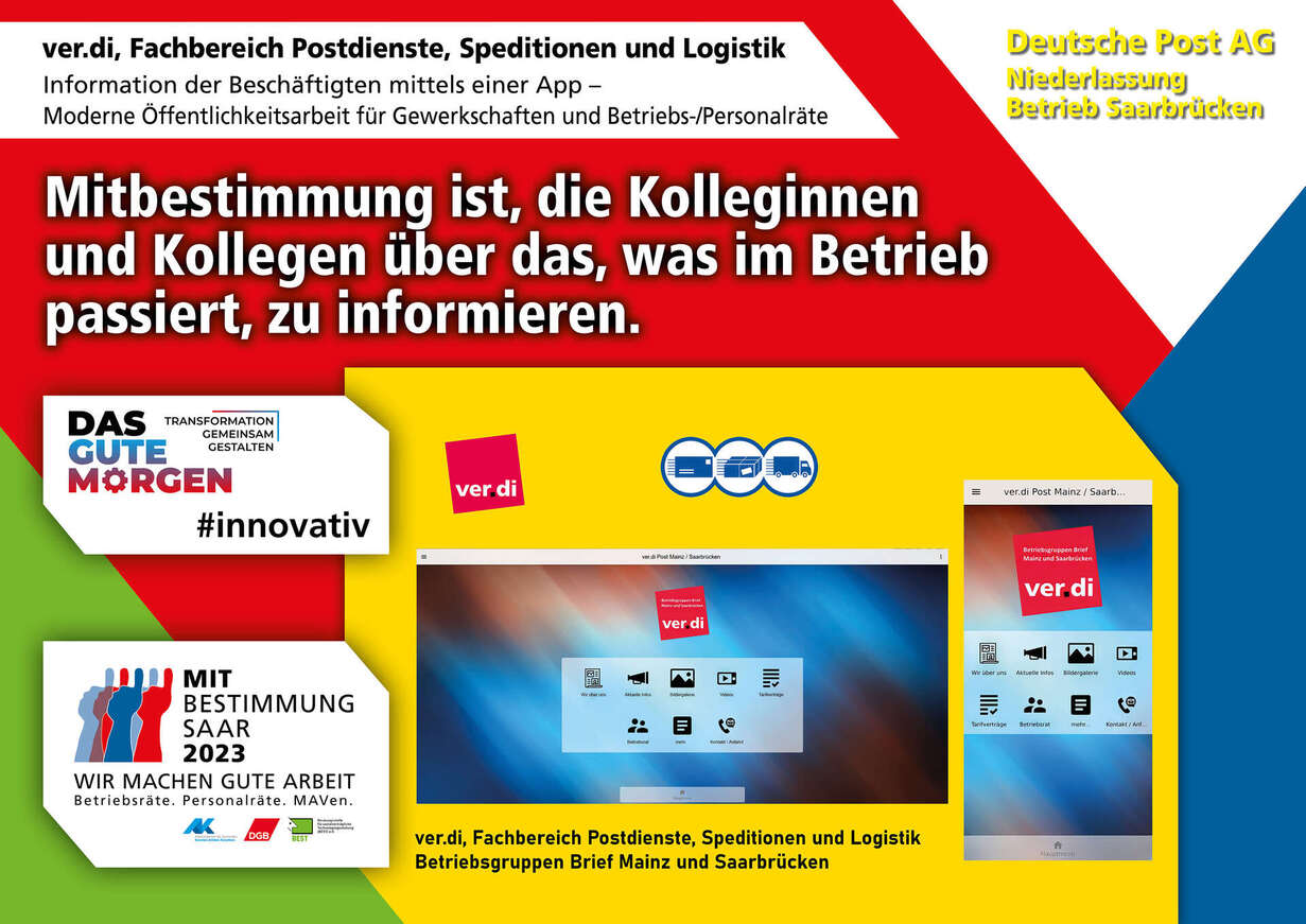 Plakat zur Mitbestimmungsmesse mit dem Slogan "Mitbestimmung ist, die Kolleginnen und Kollegen über das, was im Betrieb passiert, zu informieren"