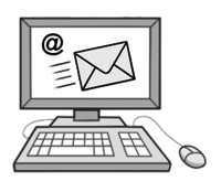 Computer mit Symbolen für Mail und Newsletter auf dem Bildschirm