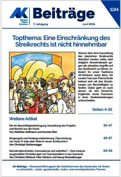 Titelseite der AK-Beiträge Ausgabe 1 des Jahres 2014 mit dem Topthema" Eine Einschränkung des Streikrechts ist nicht hinnehmbar