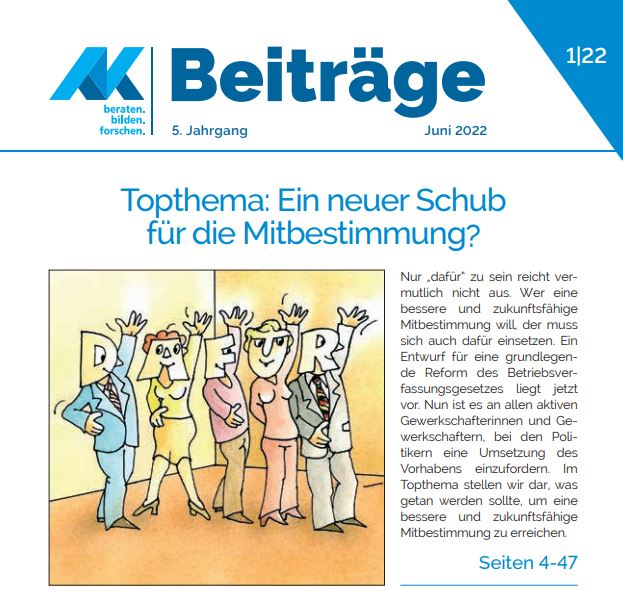 Cover AK-Beiträge mit dem Schriftzug "Ein neuer Schub für die Mitbestimmung"